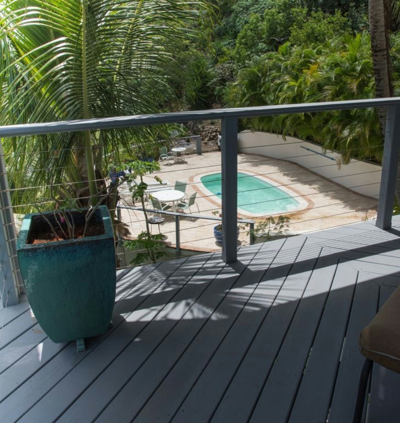 Deck overlooking a pool